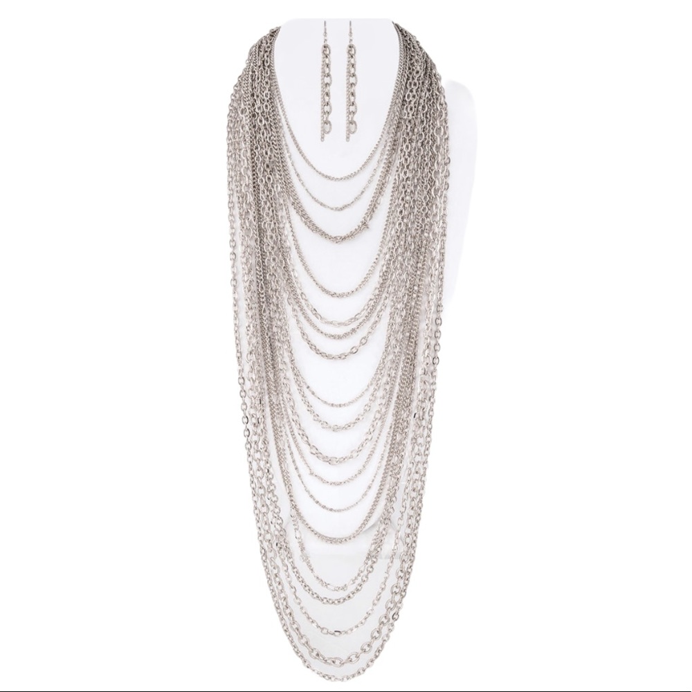 Free Earring💥 Layered Long Drape Chain Statement Necklace - Picture 2 of 2
